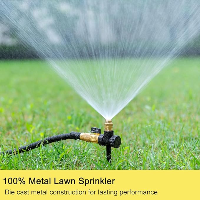 FANHAO Metal Lawn Sprinkler for Yard 2 Pack Automatic Garden Water Sprinkler on Spike Base Adjustable Brass Sprinkler Nozzle 360 Degree Large Area Coverage for Lawn Grass Patio Garden Irrigation