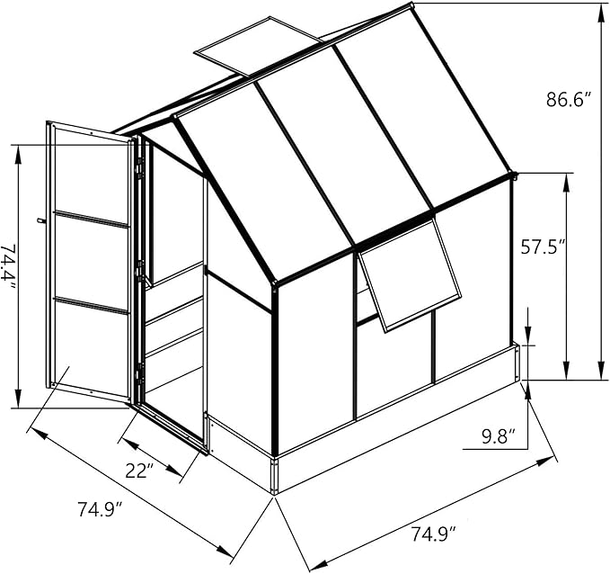 6'x 6' Polycarbonate Greenhouse with Waterproof and Lockable DoorLarge Space Heavy Duty Walk-in Plant Garden Conservatory w/ Rain Gutters&ampCross Bracingfor Backyard OutdoorGreen