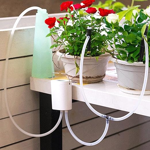 Intelligent Charging Potted Plant Timing Watering Kit Automatic Drip Irrigation System Watering Controller with 4 Outlet Dripper for Indoor Outdoor Plants Rechargeable
