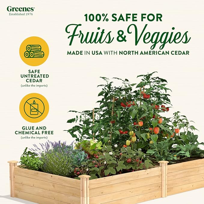 Greenes Fence Classic Cedar Raised Garden Bed 4' x 8' x 14 (1/2 Thick) - Made in USA with North American Cedar
