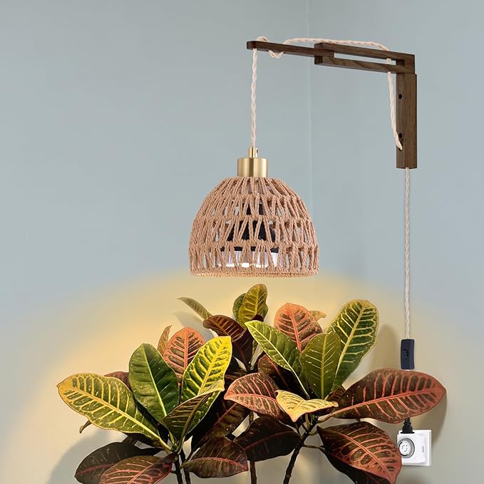 Hanging Grow Lights for Indoor Plants - 35W 4000K Full Spectrum Plant Light Wall Mounted Grow Light with Wooden Bracket Timer 15FT Power Cord Ideal for Plants Flowers &amp Home Decor