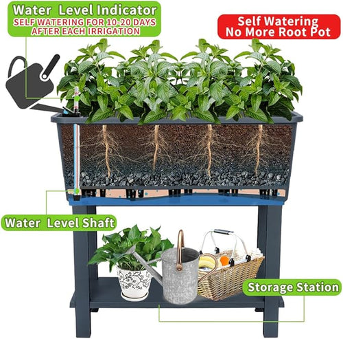 3 Pcs Self Watering Elevated Raised Garden Bed Large Outdoor Plastic Planter Box Big Flower Plant Pot for Planting Flowers Vegetables and Herbs (3 Dark Grey)