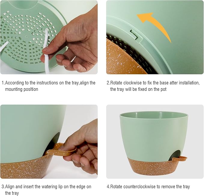Large Self Watering Pots 12/10/9 Plastic Planters with High Drainage Holes and Deep Reservoir for Indoor Outdoor Garden Plants and Flowers Green with Brown