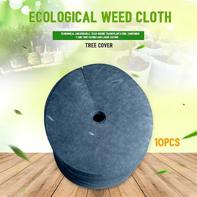 Non-Woven Tree Mulch 10pcs Mulch Orchard Ground Cover Barrier Mat Weed Control Fabric Landscape Round Tree Non Woven Block Outdoor Garden Tree Mulch Mats(25x3cm)