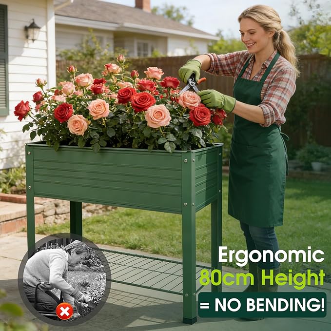 2-Pack Raised Garden Beds - Galvanized Steel Planter Boxes 400 lb Capacity 5 Drainage Holes &amp 2 Flow Channels Elevated Garden Bed with Mesh Bottom for Outdoor Gardening