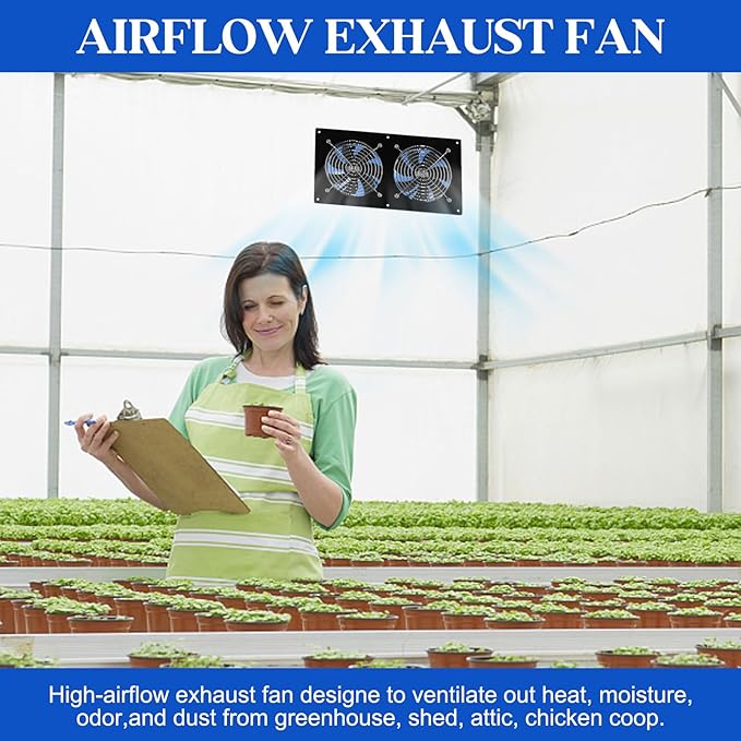 Solar Exhaust Fans &amp Powered Fan with 15W Panel &amp 2-Pack High-Speed Brushless DC FansSolar Ventilation Fan for Greenhouses Chicken Coops Attics Barns Sheds &amp Dog Houses
