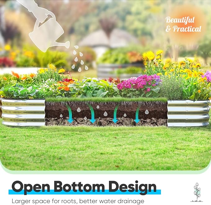 Quictent Galvanized Raised Garden Bed Kit 8x4x1 ft Oval Metal Planter Box for Vegetables Rubber Strip Edging Included (Silver)
