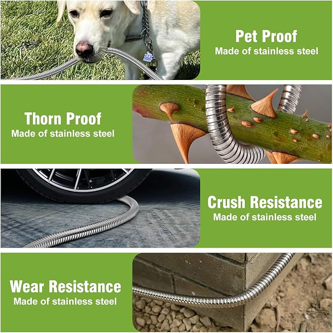 Garden Hose 25 ft Stainless Steel Metal Water Hose with Nozzle Flexible and Durable Rust Proof No-Kink Heavy Duty Leakproof 3/4'' Brass Fittings Lightweight Hose for Patio Lawn