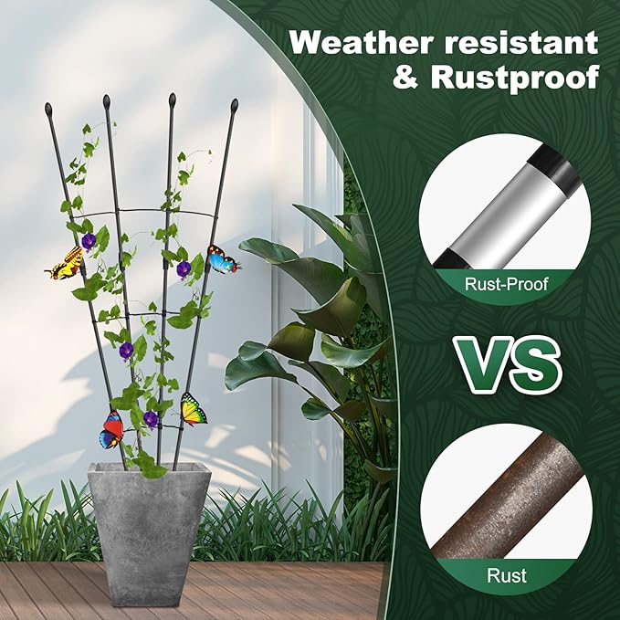 2Pack Garden Trellis for Climbing Plants Outdoor &amp Indoor 47in Obelisk Trellis and Tomato cage 2 Shapes Rustproof Plant Support Indoor Plants Trellis for Potted Plants with 10pcs Colorful Butterf