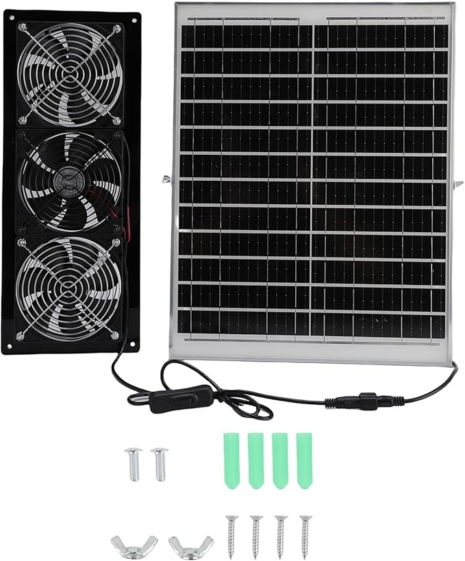 EVGATSAUTO Solar Powered 3 Fan Kit High Speed Ventilation for Greenhouse Shed Dehumidifier Small Chicken Coops Pet Houses