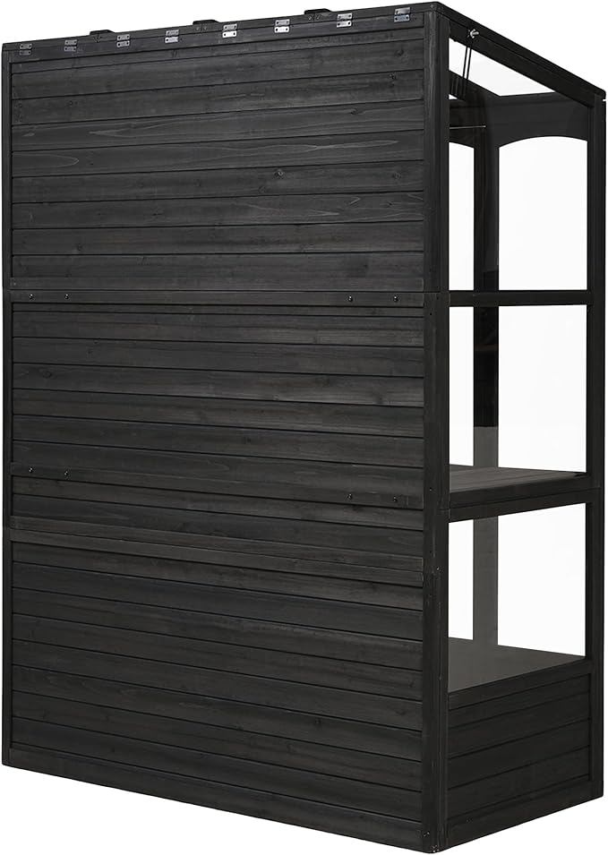 78inch Height Wood Large Greenhouse Cold Frame with 4 Independent Skylights and 2 Folding Middle Shelves Walk-in Outdoor Greenhouse for Backyard Mudroom (Black/78)