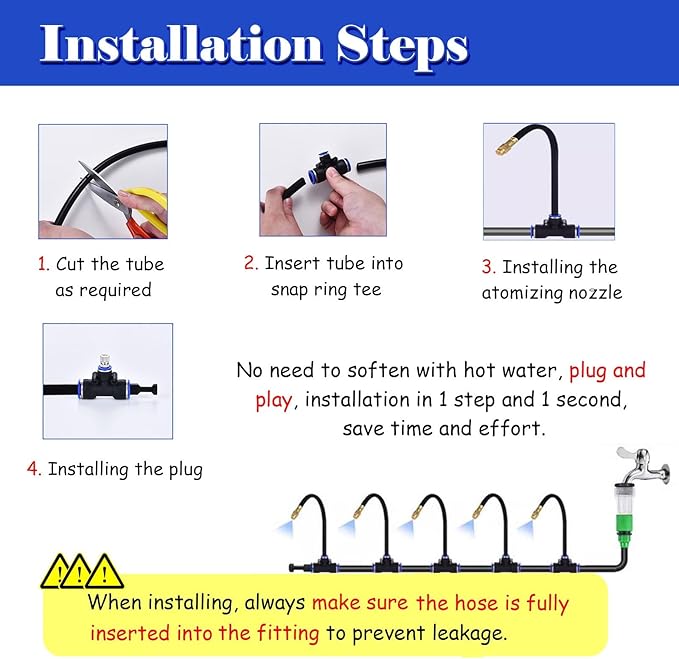 Site Fence Sprinkler System for Cooling/Dust Removal Greenhouse/Garden Irrigation Kit Versatile Outdoor Misting Cooling System with Nozzles &amp Hose(787inch/20m/65.6ft)
