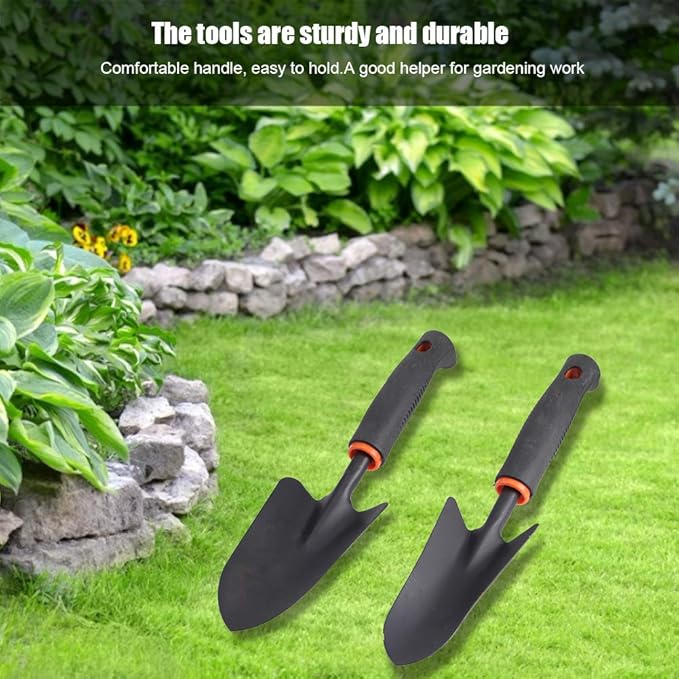4Pcs Thickened Garden Shovel Rake Tool Set Heavy Duty Gardening Accessories Iron and Plastic Garden Tools with Comfortable Handle for Flower Planting Weeding and Loosening Soil