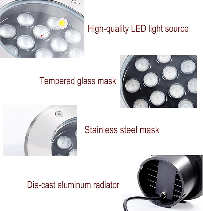 LED Landscape Light - 12V Waterproof In-Ground Spotlight for Lawn Garden and Terrace (Blue 9W / Warm White 12W)