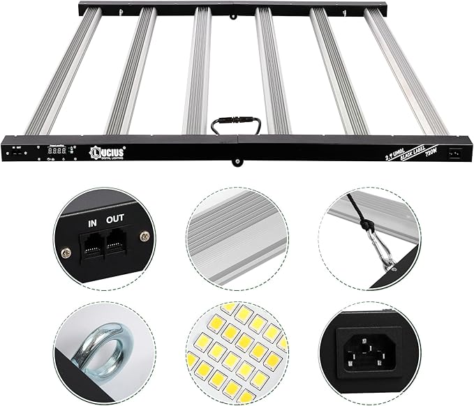 Lucius 720W LED Grow Light with LED Display LM281B Diodes Full Spectrum Grow Lamp for Indoor Plants 1872μmol/s 2.6μmol/JDimmable 0–100%Ideal for Hydroponics Greenhouse100/277V