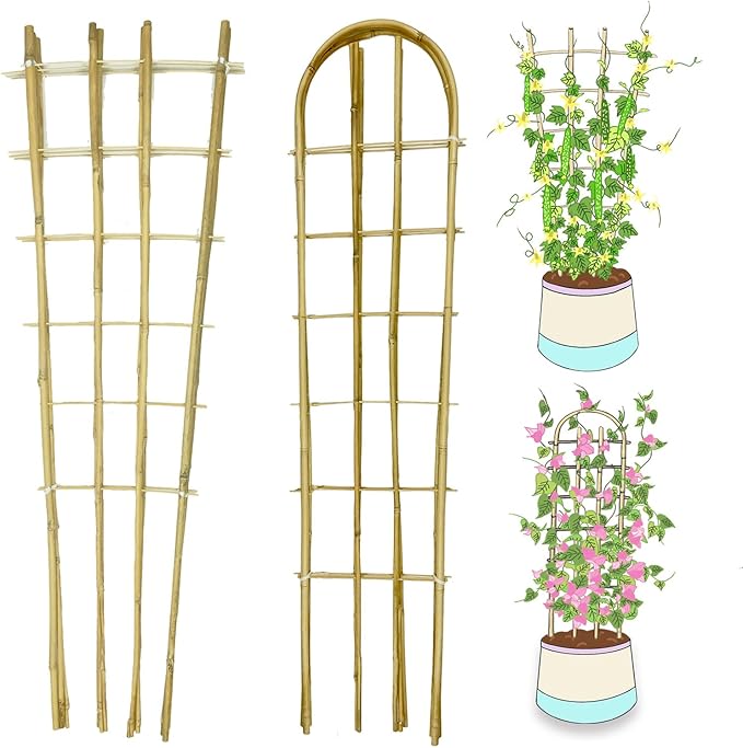 Natural Bamboo Trellis 4FeetFan-Shaped+U-Shape4PackPlant Support Trellis for Outdoor and Indoor Potted Climbing PlantsVegetables Cucumber Tomato Hoya
