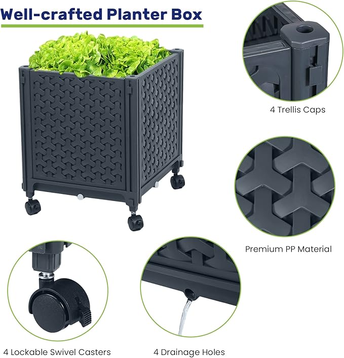 LINEX Raised Garden Bed Planter Box with Trellis 56.7” Tomato Planters for Climbing Plants Vegetable Vine Flowers Outdoor Patio Tomatoes Cage w/Self-Watering &amp Wheels