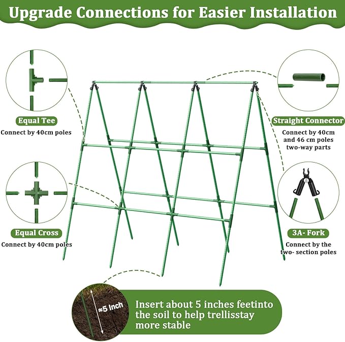 Cucumber Trellis for Raised Bed 50x 54 inch A-Frame Garden Trellis for Climbing Plants Outdoor Metal Arch Trellis with Netting Vegetables Trellis for Grape Pea Bean