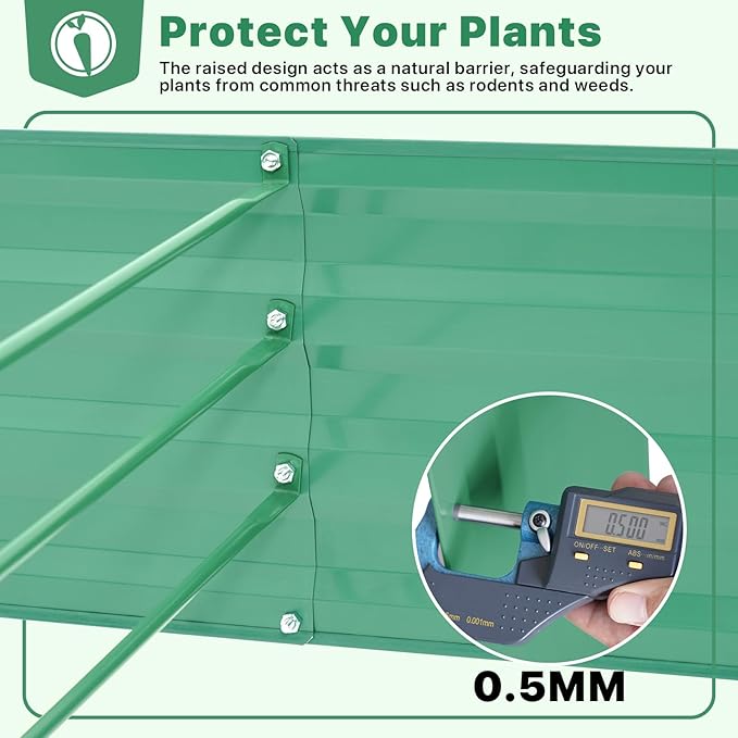 ONCEMORE Galvanized Raised Garden Bed for Vegetables Flowers Herbs Metal Raised Garden Bed Kit with 2 PCS Tomato Cage Gloves Trellis Netting Plant Labels Plant Ties Green 6×3×1FT