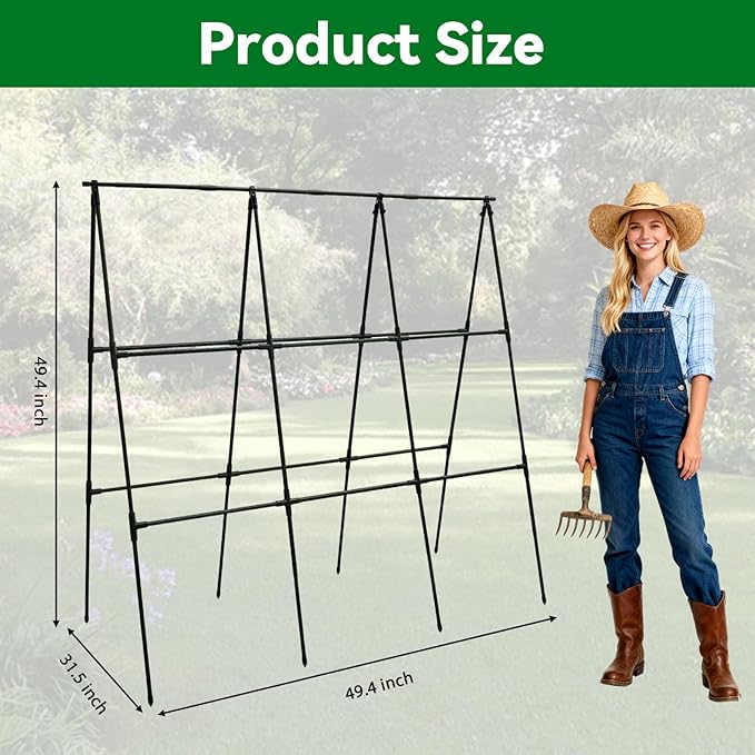 Cucumber Trellis - 49.4*49.4 Metal Garden Trellis for Climbing Plants Garden Trellis with Plastic-Coated Steel Pipe A Frame Trellis for Cucumbers Peas Morning Glories(Black)