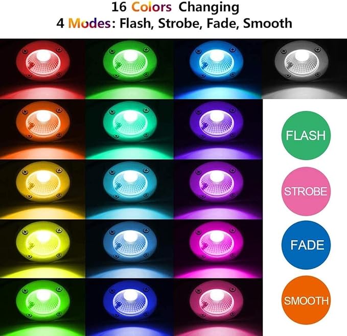 8PCS LED Landscape Lights - Outdoor COB Recessed Ground Spotlight 6W Color Changing Floor Light with Remote Control 12V-24V Stainless Steel Round Buried Garden Light(6W- 24v)