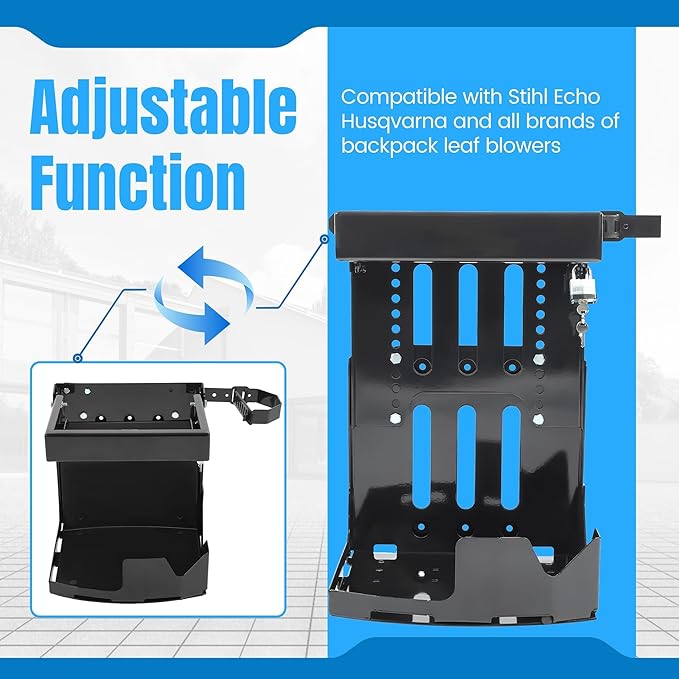 KUAFU Adjustable Blower Rack Trailer Storage Holder W/Lock Compatible with Stihl Echo Husqvarna &amp All Brands Backpack Leaf Blowers - Fit for Open &amp Enclosed Landscape Trailer &amp Truck - Bla