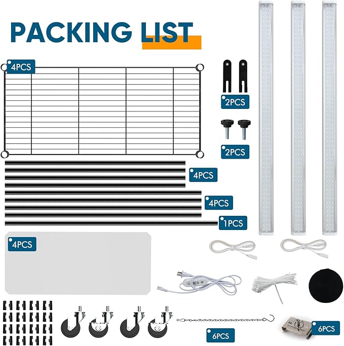 Plant Shelf with Grow Light 4-Tier Metal Grow Light Shelf with Hanging Rod and Adjustable Rack3-Pack 6000K T12 LED Full Spectrum Grow Lights for Seed Starting Succulents Built-in Timer