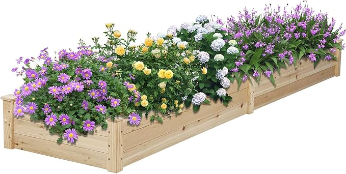 Oakcloud Outdoor 8ft Wooden Raised Garden Bed Planter Box Kit and 4 Garden Bed Fences for Vegetables Fruits Herb Grow Gardening