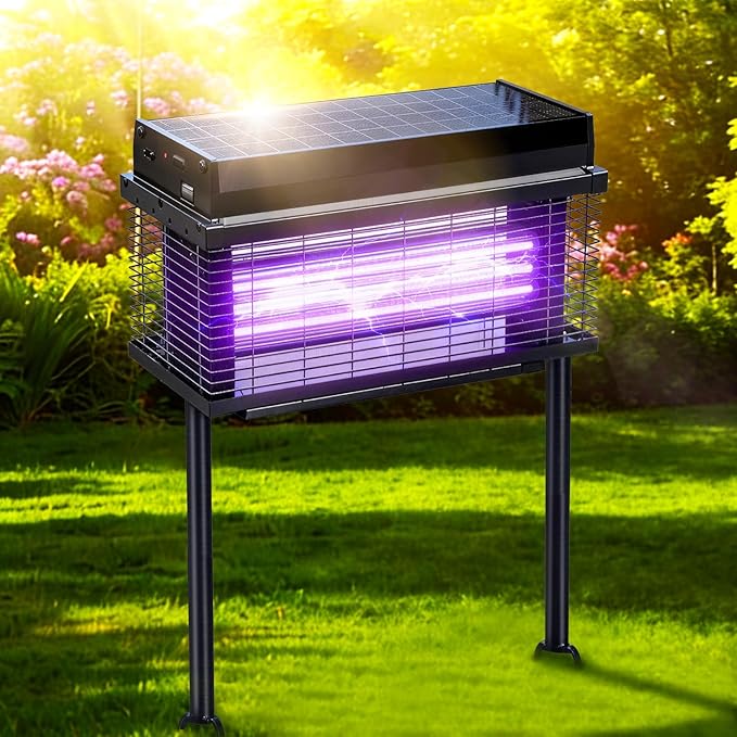 Solar Bug Zapper Outdoor 4000 SQ.FT Mosquito Zapper with Smart Rain Off Rechargeable Mosquito Killer Lamp Wireless Solar Powered Fly Trap for Yard Patio RV Camping (Black)
