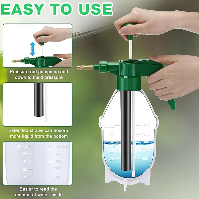2 Pcs 50 oz Handheld Pump Spray Bottle Garden Mister Spray Bottles Lawn Pressure Hand Pump Sprayer with Adjustable Nozzle for Chemicals Watering Weeds Plants and Cleaning (Green)