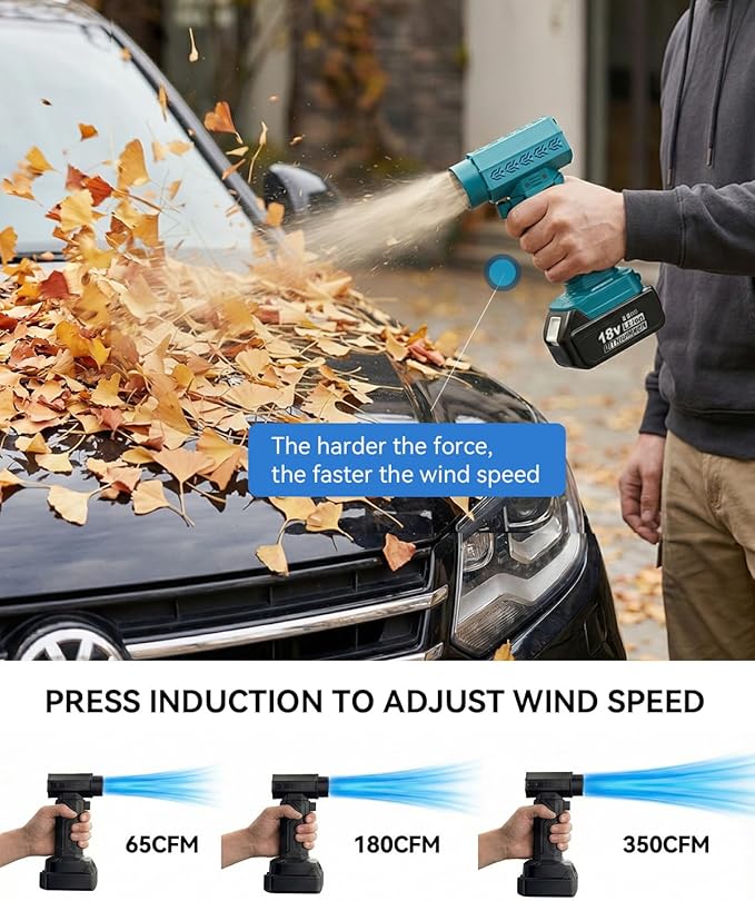 Cordless Turbo Dryer Blower for Car - Snow Blower Featuring a 10000mAh Battery Module Maximum Thrust of 1.8 lbs Lightweight Design Ideal for clearing Snow from lawns Gardens and Vehicles(Blue)