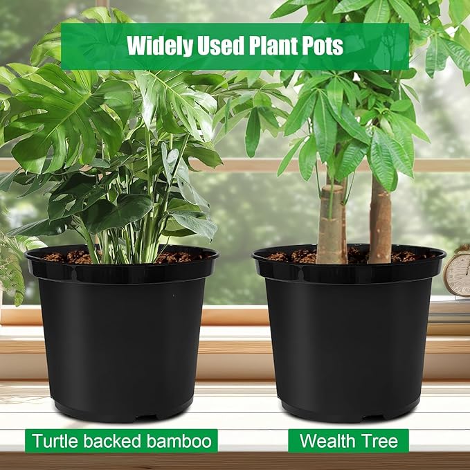 5 Gallon Nursery Pots 10-Pack 12 Inch Plastic Planter with Drainage Holes – Round Sturdy Deep Design for Indoor/Outdoor Plants