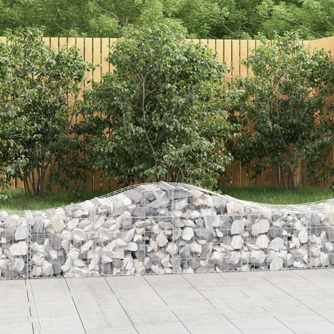 6 Pack Gabion Planters 78.7x19.7x23.6 Silver Galvanized Iron Outdoor Planter Box Set for Garden Patio Backyard Industrial Raised Stone Basket for Flowers &amp Herbs