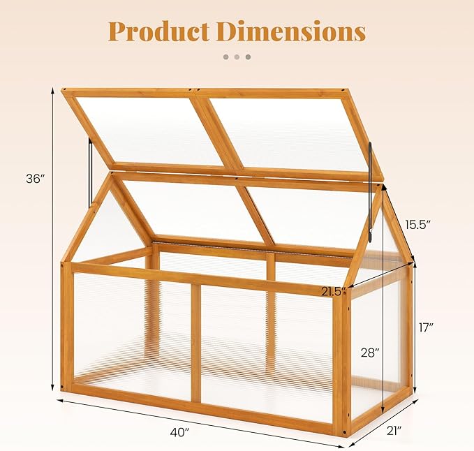 Wood Cold Frame Greenhouse Portable Raised Planter Bed Protection with Transparent Flip-top Roof Small Hot House for Balcony Garden Sunroom Indoor Outdoor (40”x21”x28”)