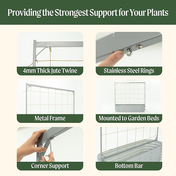 Vego Garden 9.5ft Long Tomato Metal Frame Trellis Garden Trellis for Climbing Plants Like Cucumber Beans Tomatoes &amp Vines (Garden Beds Not Included)