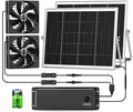 7.1 Solar Fan with Battery 25W x 2 Large Solar Powered Rechargeable Fan Outdoor Waterproof 25600 mAh Battery Exhuast or Intake Fans For Chicken Coop Greenhouse Dog Shed Ventilation Cooling