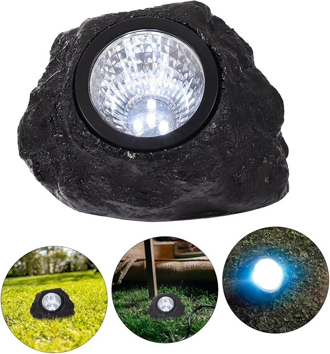 2pcs Solar-Powered Led Outdoor Flood Lights Stone Shape Lawn Lamp for Patio Decor Solar Energy Spotlight Weatherproof No Extra Power Needed