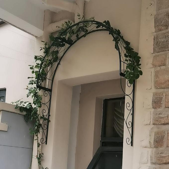 Metal Garden Arch Trellis Wall Mounted Rose Arch Garden Trellis for Windows Doors Entrances for Climbing Plants Garden ArchwayWindow Shade Frame(Green)