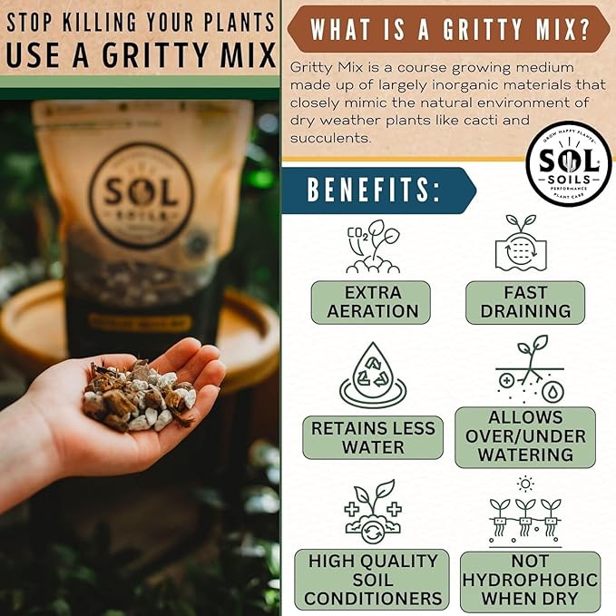 Sol Soils Fertilizer - Fast Draining Gritty Mix for Succulents - 2.5 Gallons - Coconut Husk Perlite Pumice