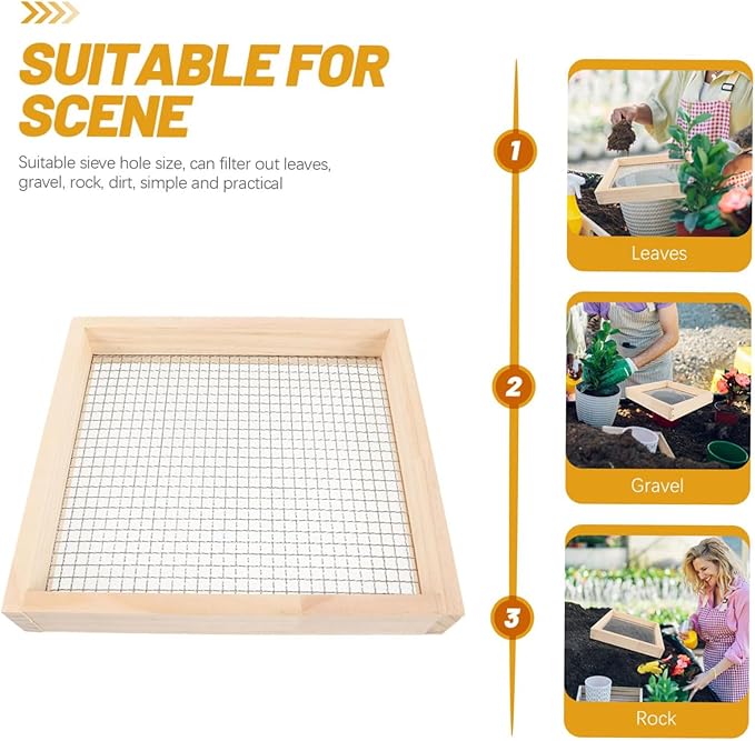 Wood Garden Sieve Soil Tool Gardening Soil Sifter Dirt Mesh Portable Garden Tools for Plant Bonsai Stone Sifting Sand Sand Sieve Strainer