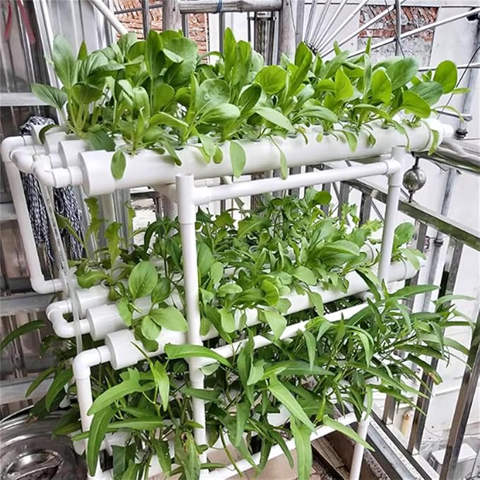 Hydroponics Growing System KitBalcony-Type Hydroponic Vegetable Growing MachinePVC Plant Sites with 108 Plant SitesGardening System Grow Kit with Water Pump Timerfor VegetablesFruitsHerbA