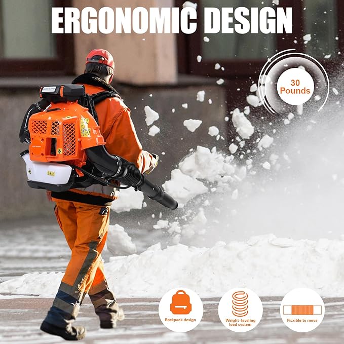 Backpack Leaf Blower 80CC 4.7HP 2-Cycle Gas Leaf Blower 900-CFM &amp 210-MPH Powerful Back Pack Blowers Variable Speed Cruise Control Portable Air Blower for Garden Snow Dirt Debris