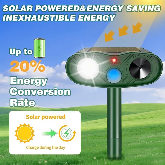 2Pack 2026 Solar Ultrasonic Animal Repellent Outdoor Cat Repellent Devices with Motion Detection&ampFlash Light Squirrel Rabbit Dog Cat DeterrentKeep Rodent Chipmunk Raccoon Deer Away for Yard Garde