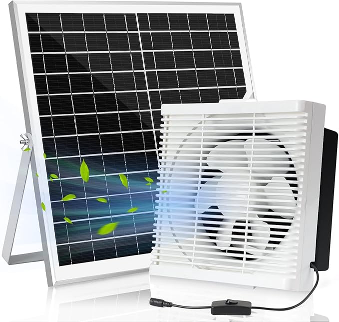 Solar Powered Exhaust Fan 25W Solar Panel +10 Shutter Ventilation Vent Fan for Outside Greenhouse Chicken Coop Shed Pet House