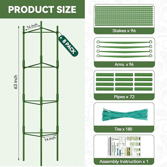 Halatool 63 inch Tall Tomato Cage 8 Pack Adjustable Tomato Cages for Garden Garden Stakes Tomatoe Trellis for Pots Tomatoes Plant Support for Raised Garden Bed &amp Vegetables Flowers