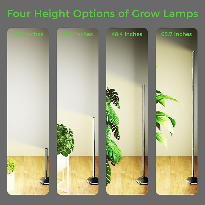 2PCS Grow Lights for Indoor Plants with Timer 384 LEDs 42W Vertical Full Spectrum Grow Light 65 Inch Standing Grow Lights 3 Light Modes 5-Level Dimmable Wide Coverage