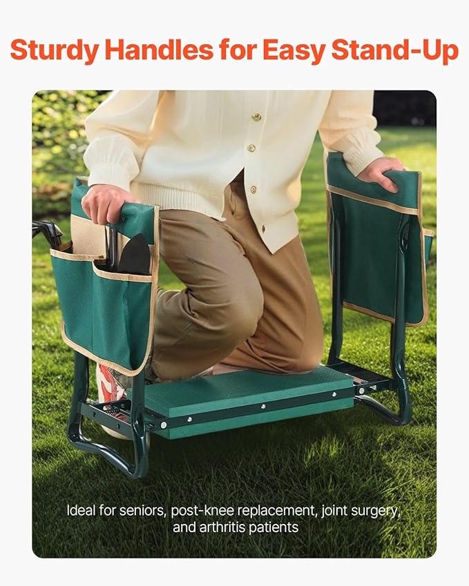 Garden Kneeler and Seat with 6 Thick EVA PadFolding Stool Bench330 lbs CapacityDual Tool BagsErgonomic Handles for SeniorsLightweight &amp Portable for GardeningWeedingPlanting