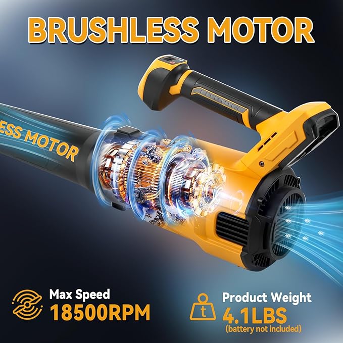 Cordless Leaf Blower Compatible with Dewalt 20v Battery Brushless Motor 130mph Wind Speed 480cfm Air Volume 3 Speed Adjustment with Dual Nozzles for Yard Snow Dust Leaves Cleaning (1)