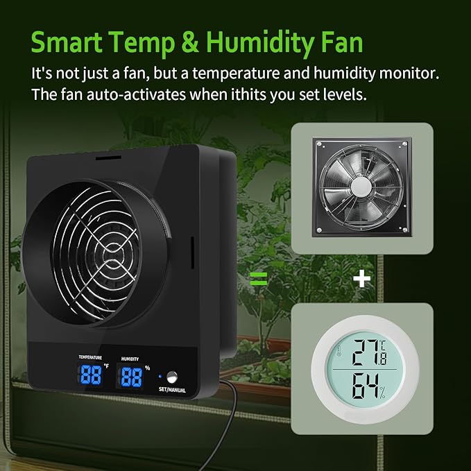 4-Inch Grow Tent Inline Duct Fan Automatic Temperature &amp Humidity Sensing Control Ventilation System for Grow Tents Greenhouses