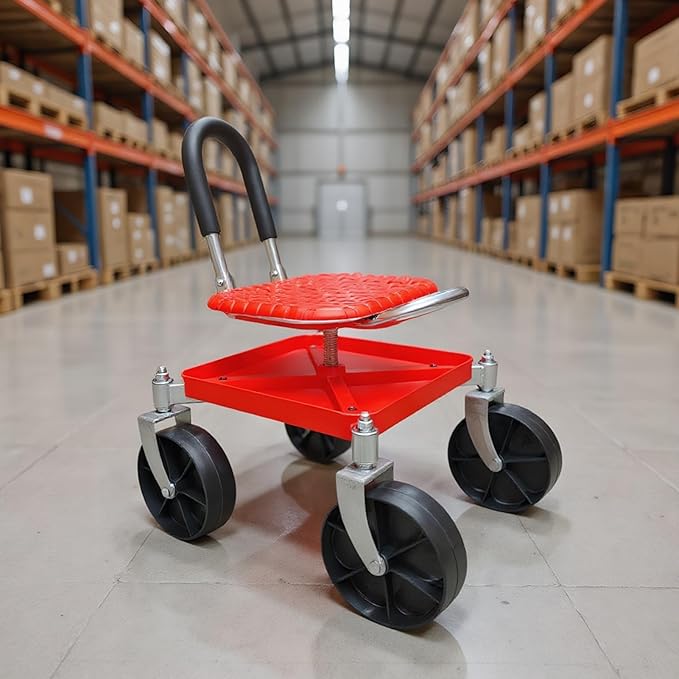 Wheeled CartGarden Stool with WheelsGarden Scooter Steering Handle and Tool TrayAdjustable Height for Pruning